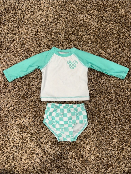 Disney Other - Disney Mint & White Girls Two-Piece Rash Guard Swim Set